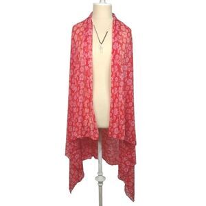 Beach Cover Up Hibiscus Stretchy Sheer Wrap Shawl Pink 45 in by 62 in Plus Size